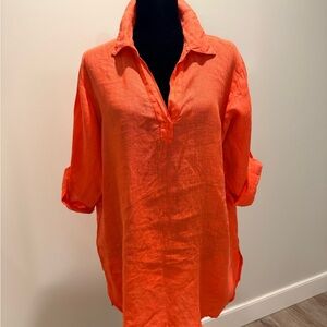 Rosemarine Bright Orange Linen V-Neck Tunic Top